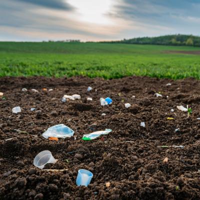 field with plastic pollution - adobe AI